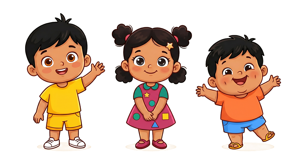 Veer, Pari and Chiku — the Chalo Learn Karo characters